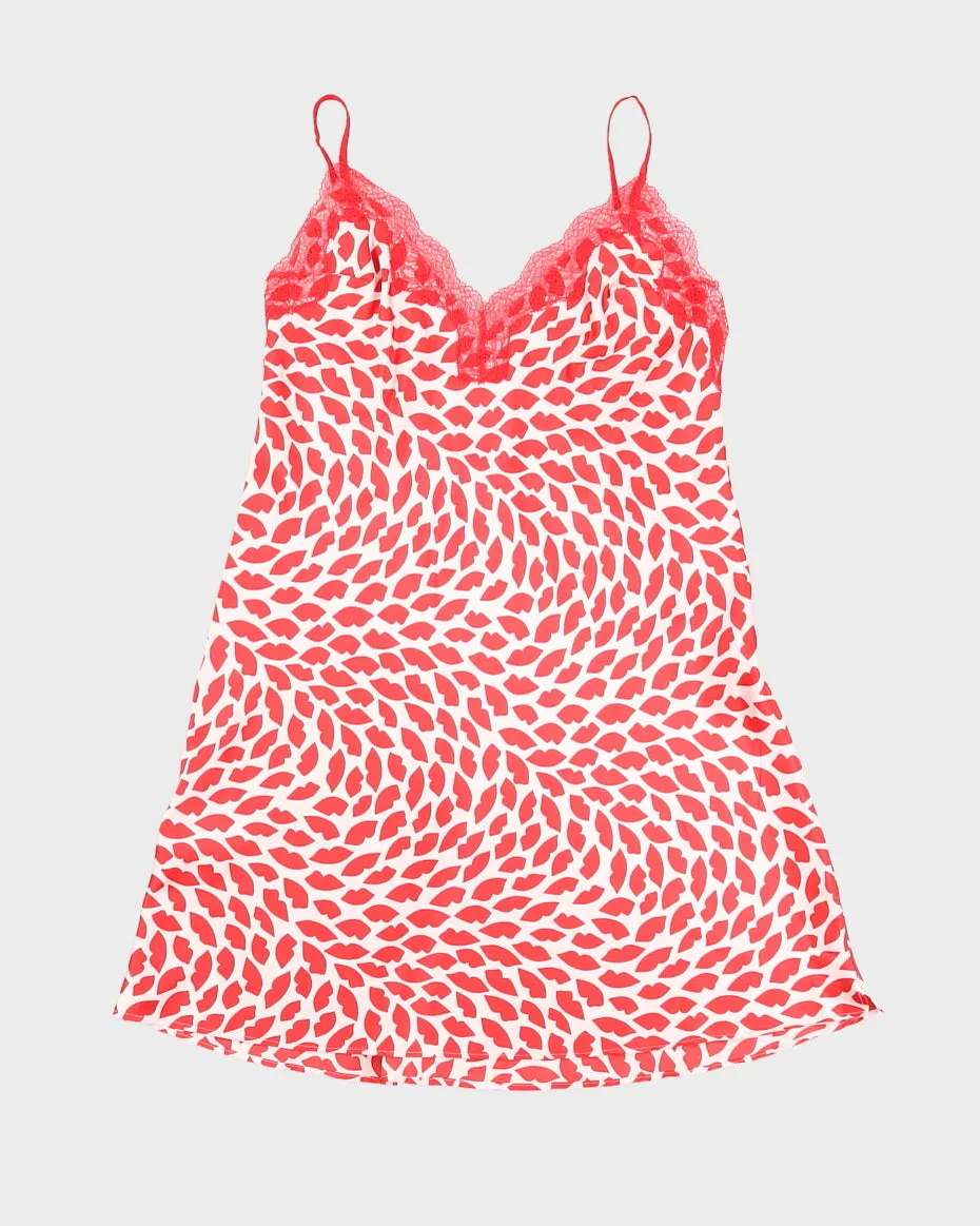 Red and White Patterned Victoria's Secret Slip Dress - XS