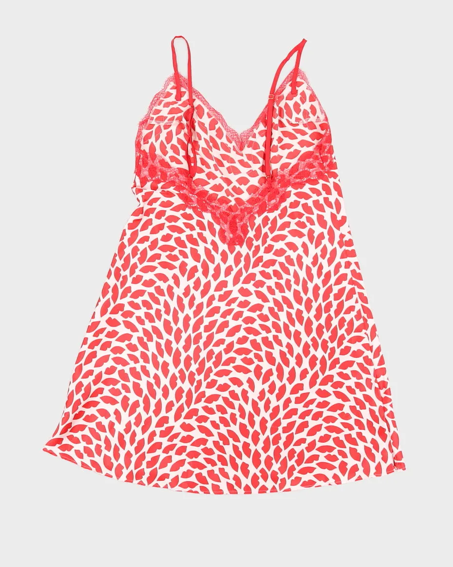 Red and White Patterned Victoria's Secret Slip Dress - XS