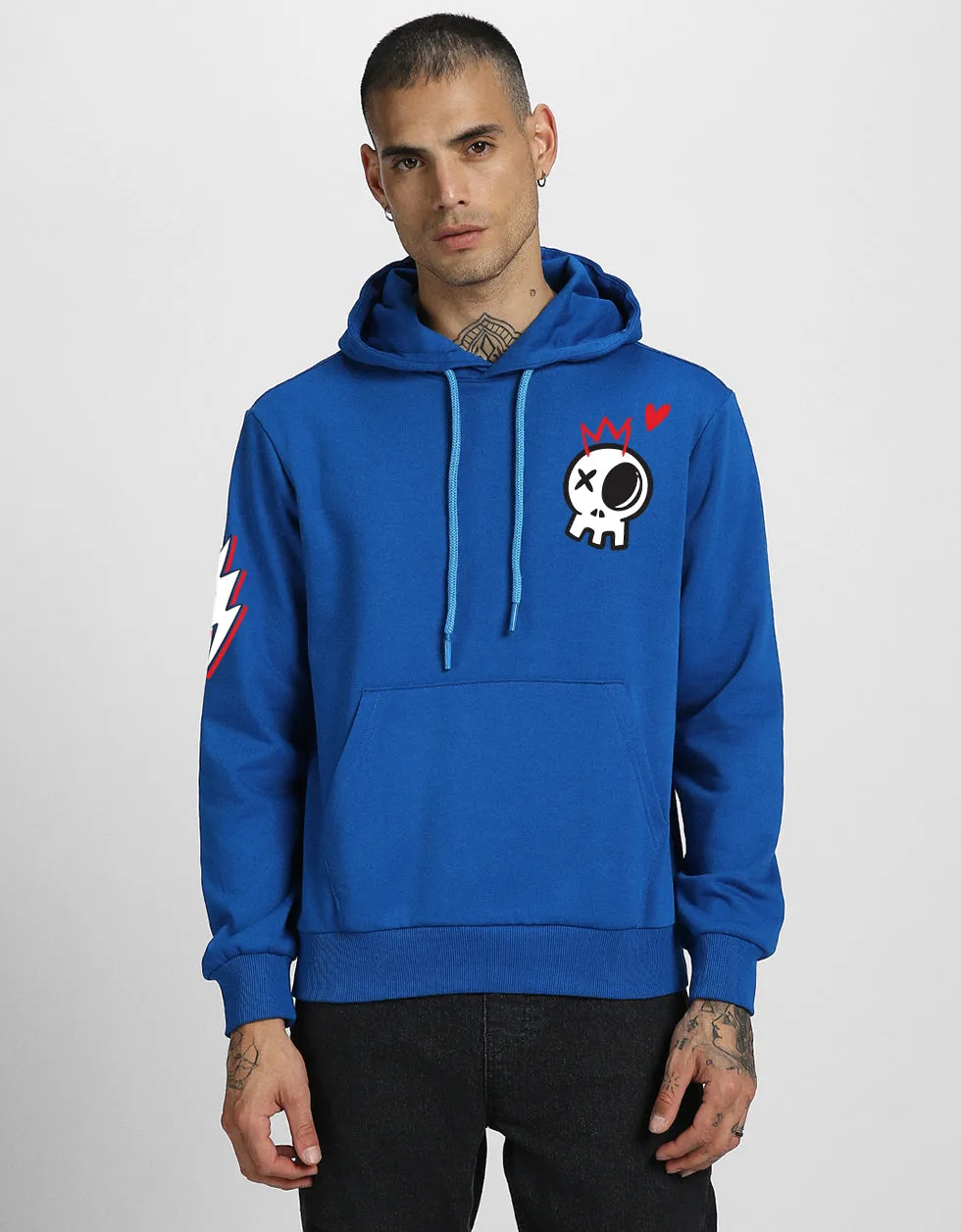 Skull Dark Blue Back Graphic Printed Hoodie