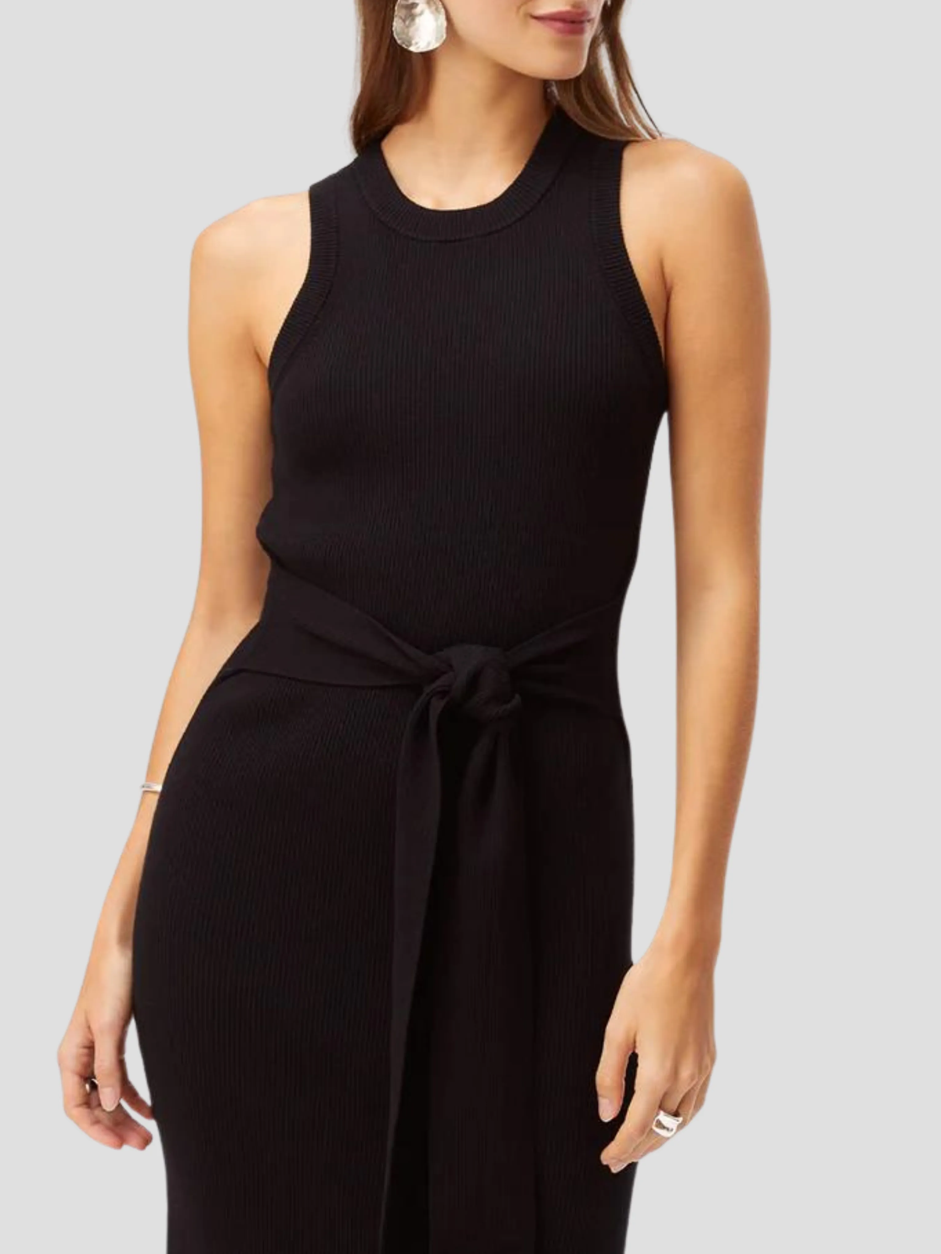 Sleeveless Racer Tie-front Midi Dress Jet