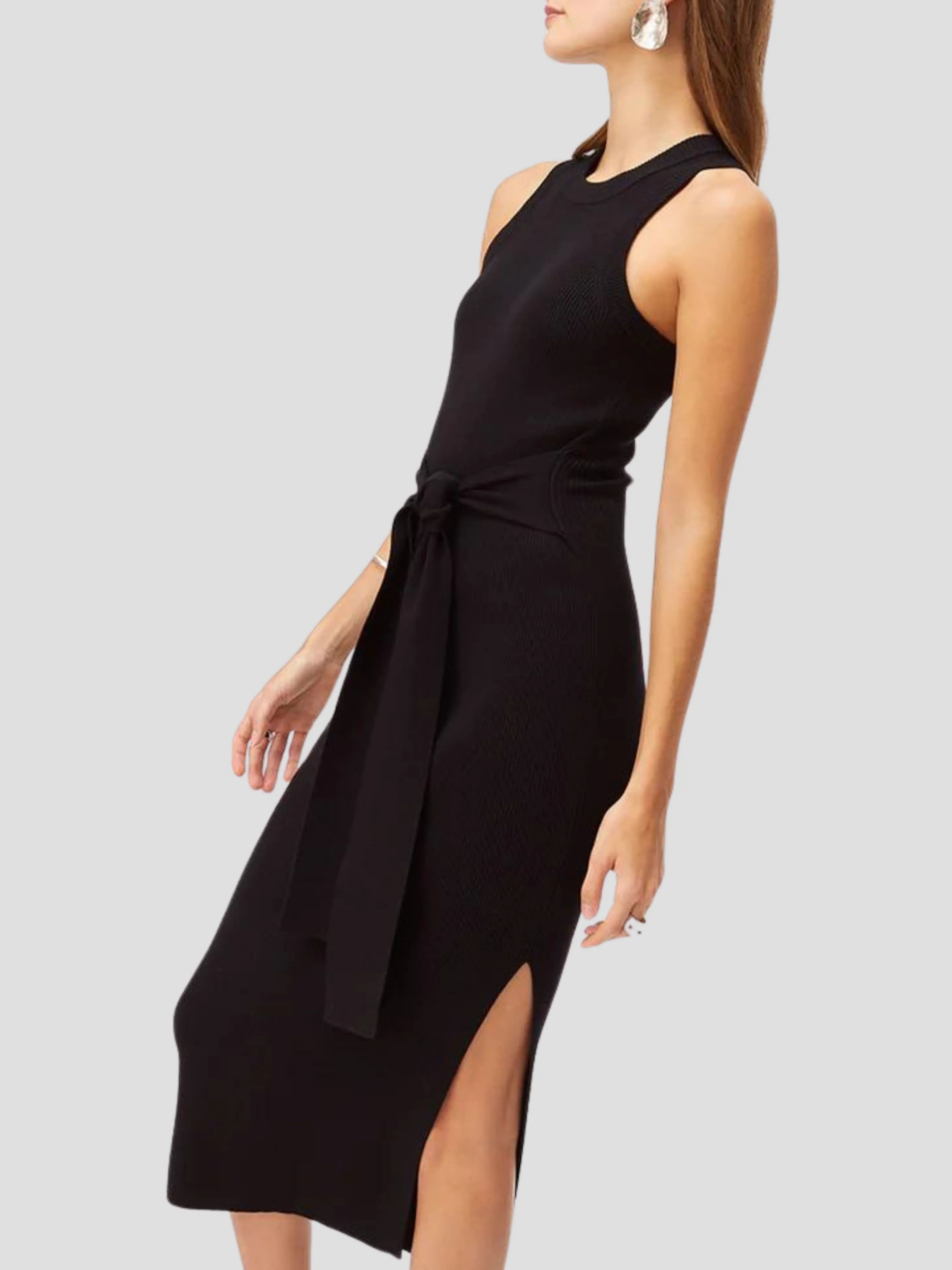 Sleeveless Racer Tie-front Midi Dress Jet