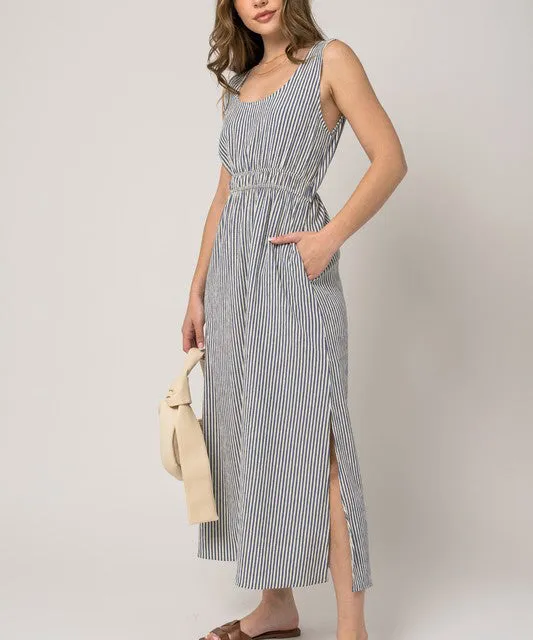 Sleeveless Stripe Dress - Ivory/Navy