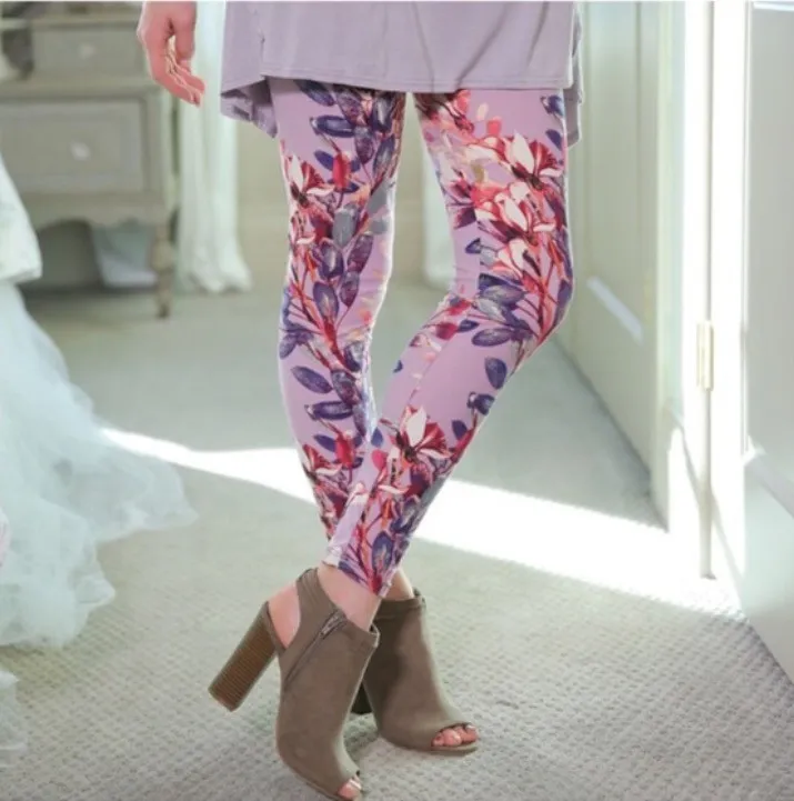 Spring Oriental Garden Floral Brushed Leggings Plus 2x-4x Size