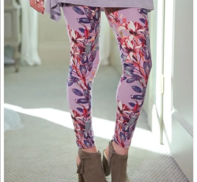 Spring Oriental Garden Floral Brushed Leggings Plus 2x-4x Size