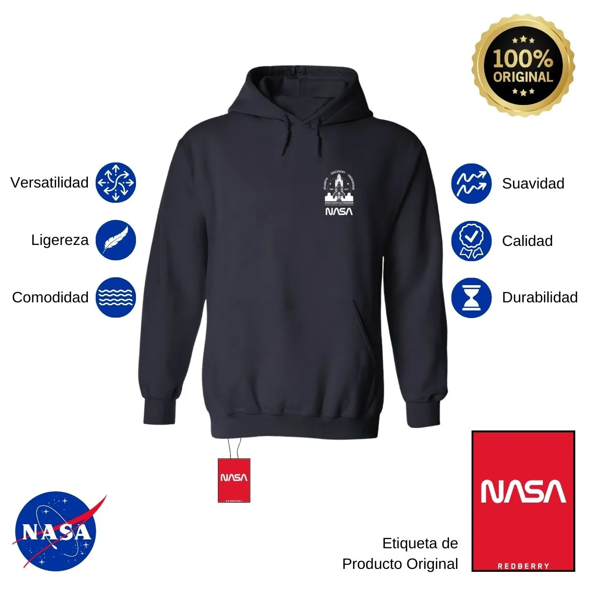 Sudadera Mujer Hoodie Nasa Cohete Espacial Escudo