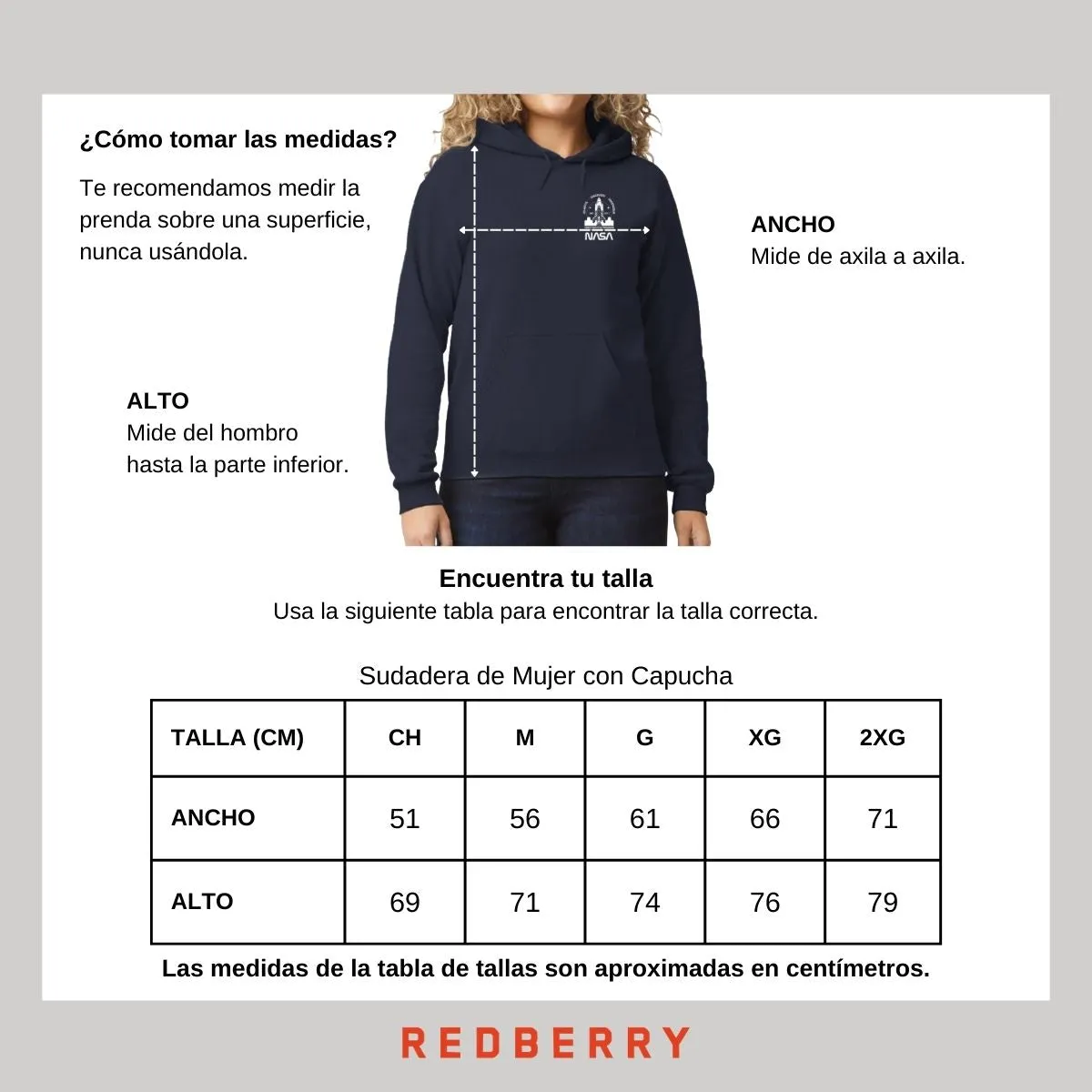 Sudadera Mujer Hoodie Nasa Cohete Espacial Escudo