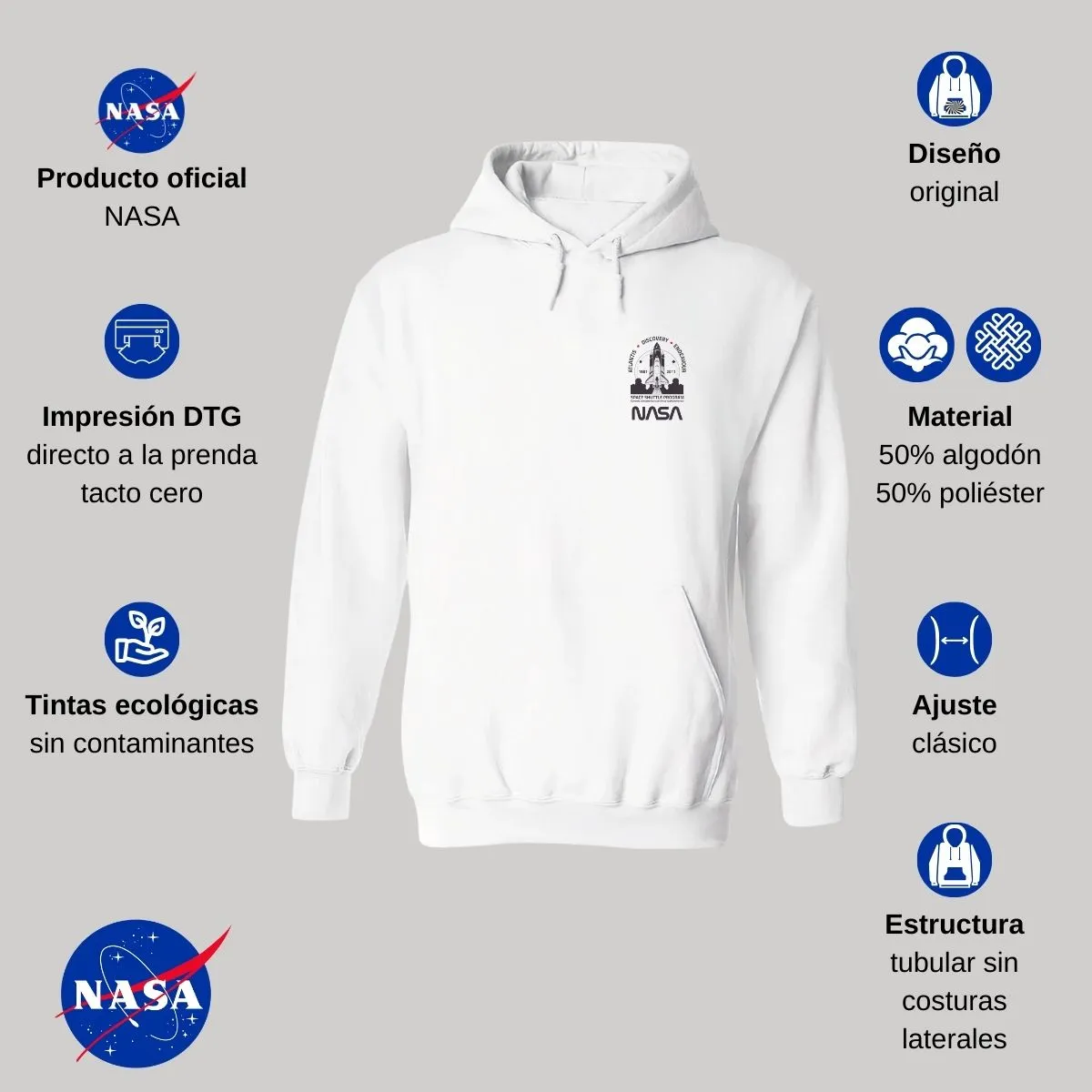 Sudadera Mujer Hoodie Nasa Cohete Espacial Escudo