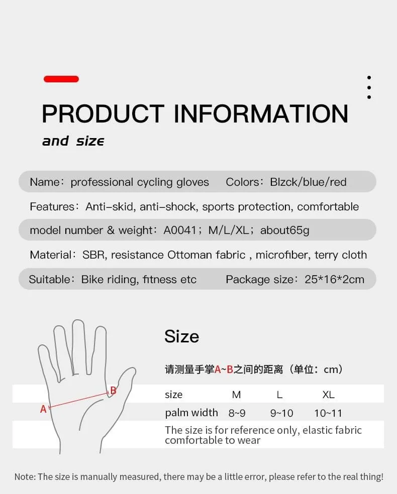 Summer Bicycle Full Finger Cycling Bike Gloves Absorbing Sweat for Men and Women Bicycle Riding Outdoor Sports Protector