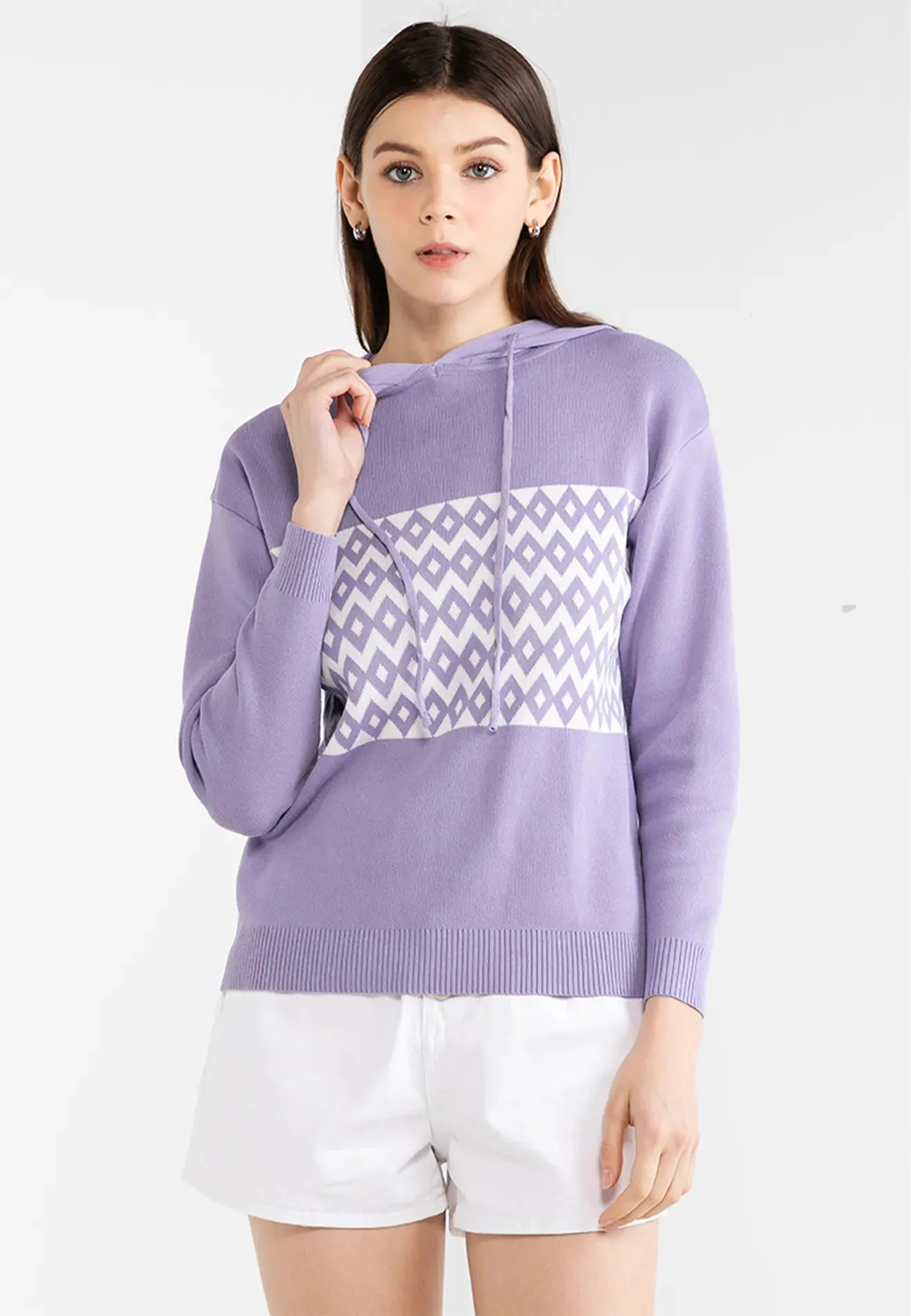 VOIR JEANS Hey Summer Collection: Casual Geometric Print Knitted Hoodie