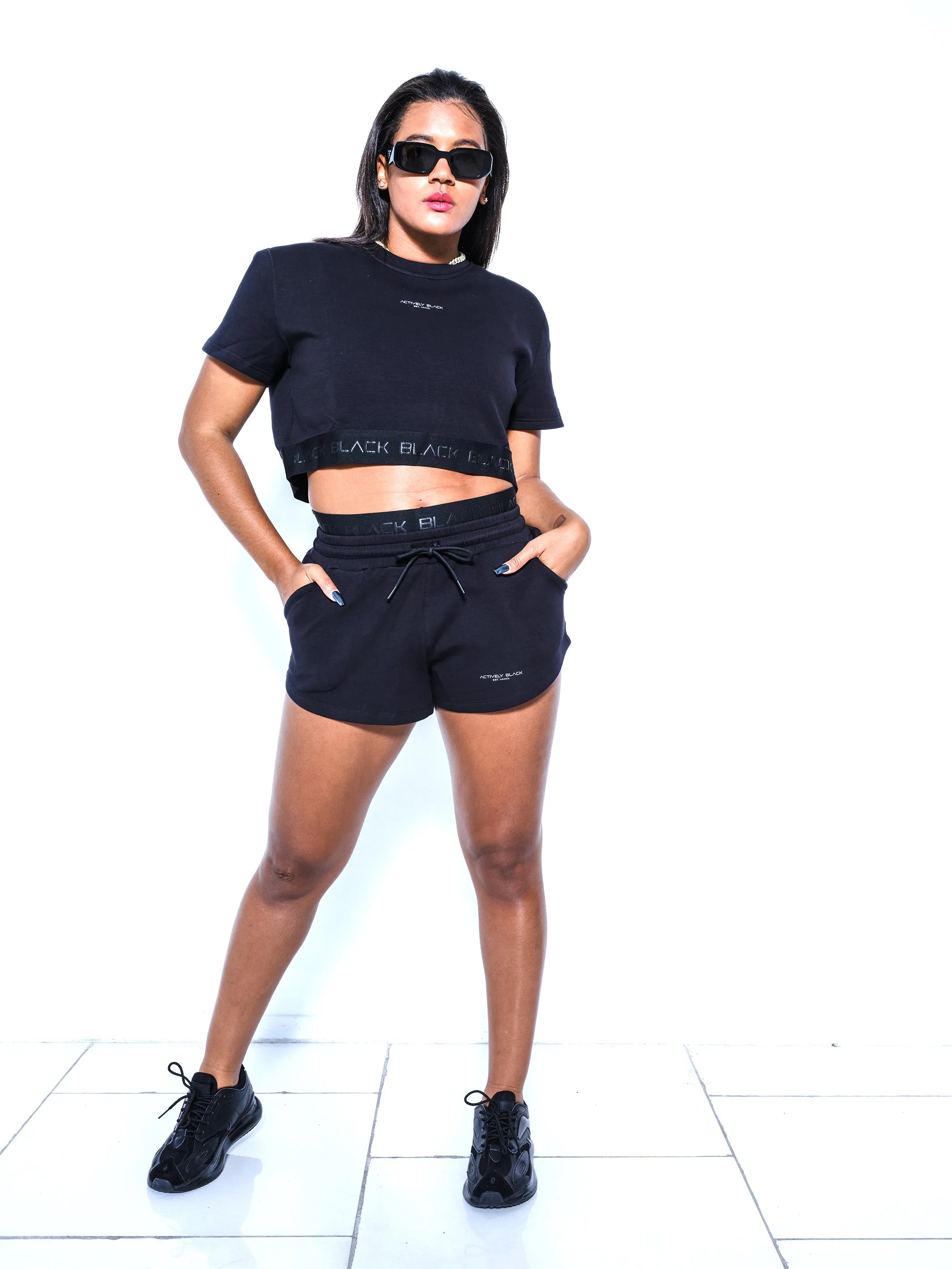 Women's Black Band Crop Crewneck